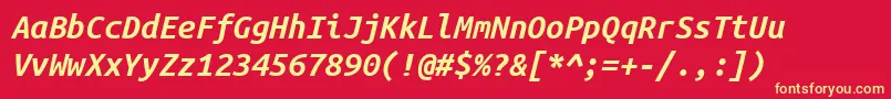 Ubuntumono Bolditalic-fontti – keltaiset fontit punaisella taustalla