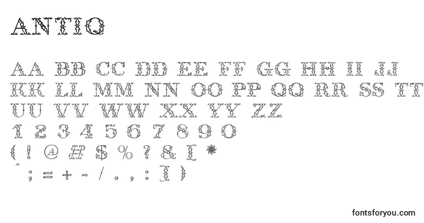 Fuente Antiq - alfabeto, números, caracteres especiales