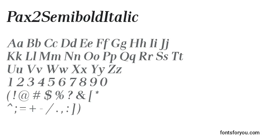 Pax2SemiboldItalic font – alphabet, numbers, special characters