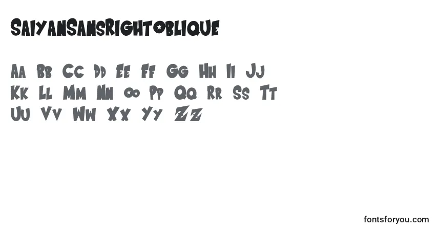 Czcionka SaiyanSansRightOblique – alfabet, cyfry, specjalne znaki