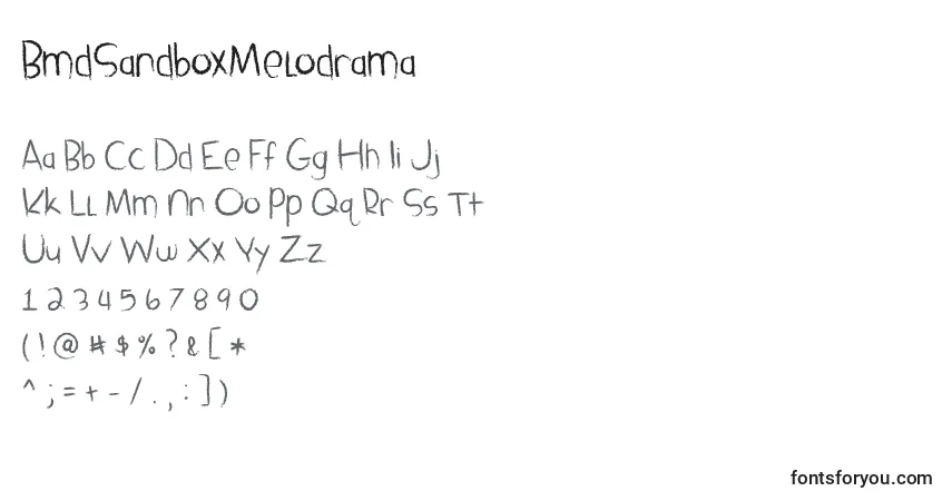 Schriftart BmdSandboxMelodrama – Alphabet, Zahlen, spezielle Symbole