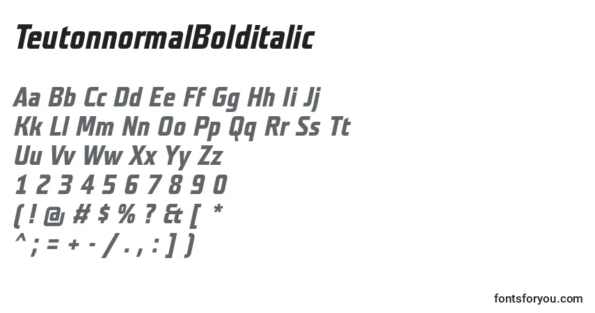 Czcionka TeutonnormalBolditalic – alfabet, cyfry, specjalne znaki