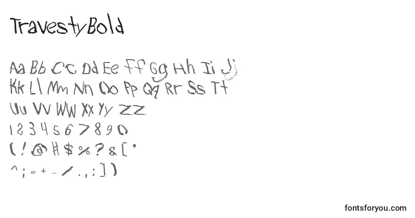 Шрифт TravestyBold – алфавит, цифры, специальные символы