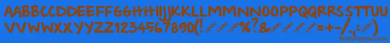 フォントWishlist2009bold – 茶色の文字が青い背景にあります。