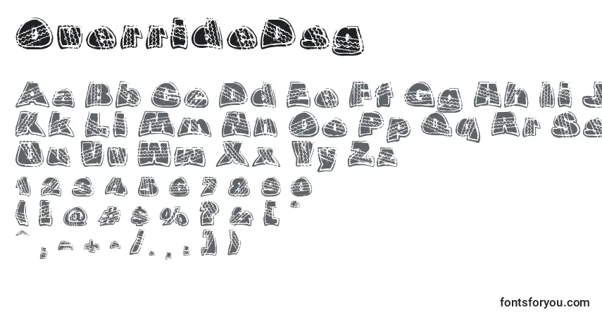 A fonte OverrideDsg – alfabeto, números, caracteres especiais