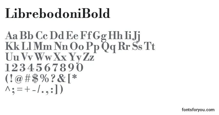 Czcionka LibrebodoniBold – alfabet, cyfry, specjalne znaki