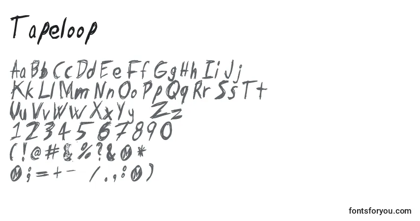 Tapeloop-fontti – aakkoset, numerot, erikoismerkit