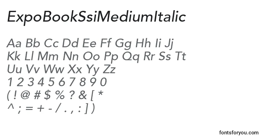 Шрифт ExpoBookSsiMediumItalic – алфавит, цифры, специальные символы