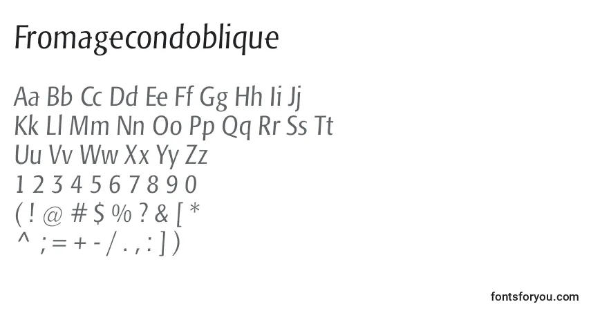 Czcionka Fromagecondoblique – alfabet, cyfry, specjalne znaki