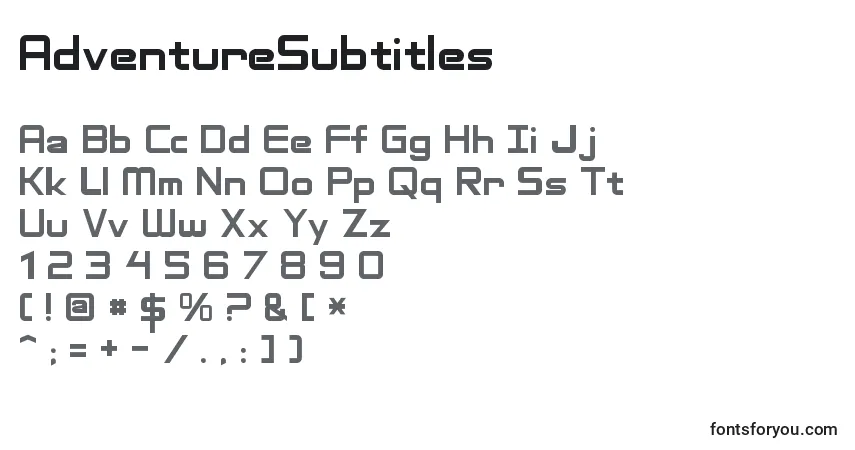 A fonte AdventureSubtitles – alfabeto, números, caracteres especiais