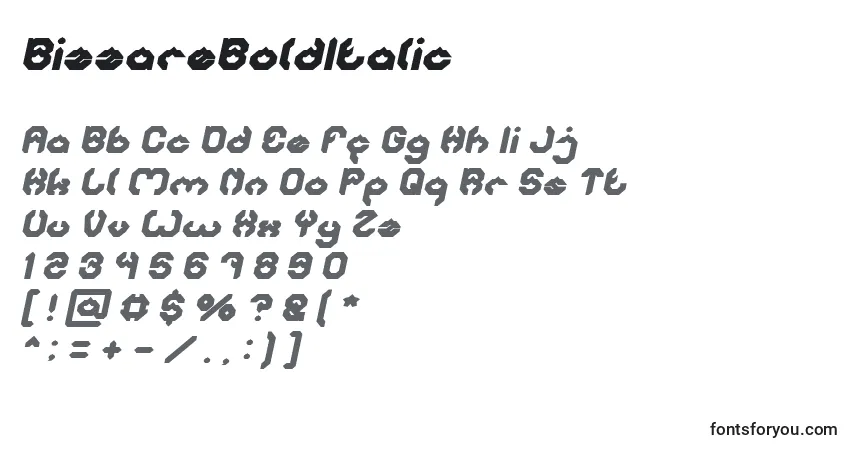 A fonte BizzareBoldItalic – alfabeto, números, caracteres especiais