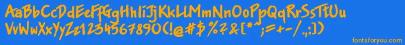 フォントJakobxtt – オレンジ色の文字が青い背景にあります。