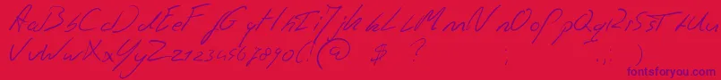 Czcionka Jaspershandwriting – fioletowe czcionki na czerwonym tle