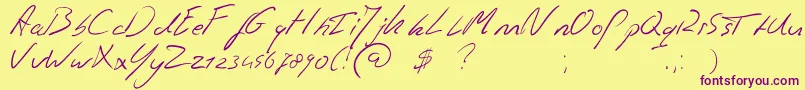 Czcionka Jaspershandwriting – fioletowe czcionki na żółtym tle