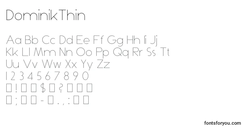 A fonte DominikThin – alfabeto, números, caracteres especiais