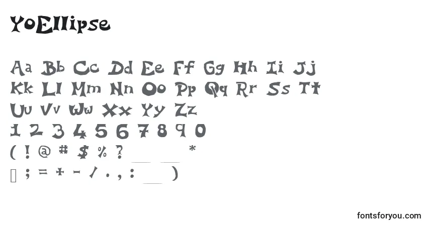 Schriftart YoEllipse – Alphabet, Zahlen, spezielle Symbole