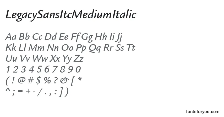 LegacySansItcMediumItalic-fontti – aakkoset, numerot, erikoismerkit