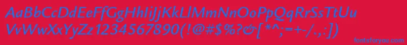 Fonte LegacySansItcMediumItalic – fontes azuis em um fundo vermelho