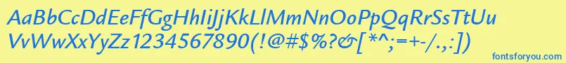 フォントLegacySansItcMediumItalic – 青い文字が黄色の背景にあります。