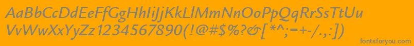 LegacySansItcMediumItalic-Schriftart – Graue Schriften auf orangefarbenem Hintergrund