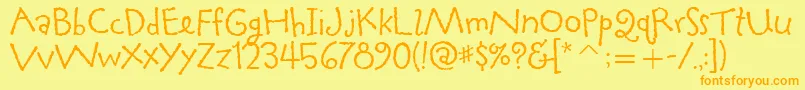 TapiocaitcTt-Schriftart – Orangefarbene Schriften auf gelbem Hintergrund