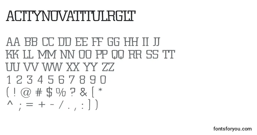 Czcionka ACitynovatitulrglt – alfabet, cyfry, specjalne znaki