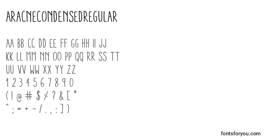 Schriftart AracneCondensedRegular – Alphabet, Zahlen, spezielle Symbole