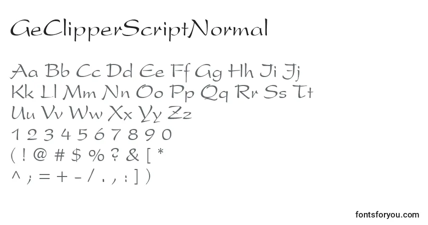 Czcionka GeClipperScriptNormal – alfabet, cyfry, specjalne znaki