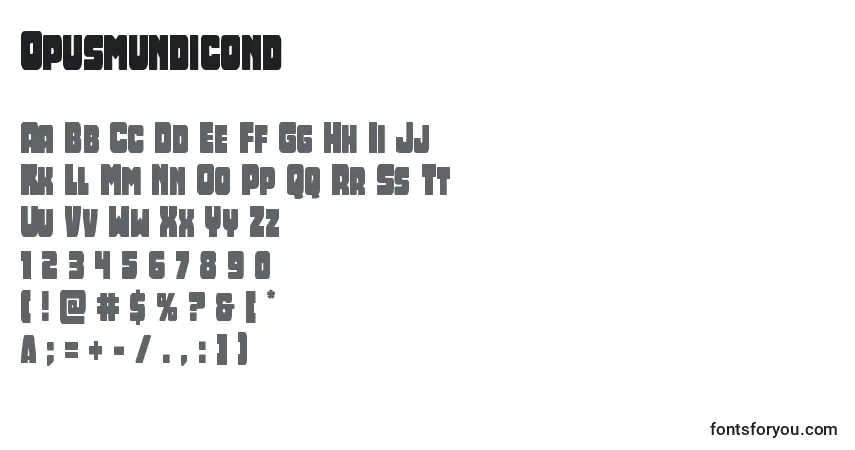 A fonte Opusmundicond – alfabeto, números, caracteres especiais