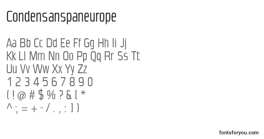 Шрифт Condensanspaneurope – алфавит, цифры, специальные символы