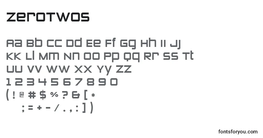 characters of zerotwos font, letter of zerotwos font, alphabet of  zerotwos font