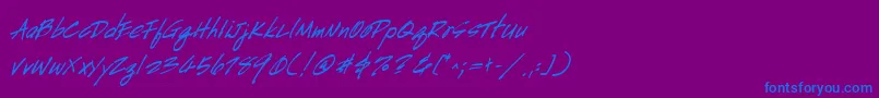 Fonte HandscriptBoldItalic – fontes azuis em um fundo violeta