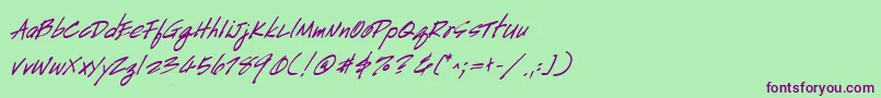 HandscriptBoldItalic Font – Purple Fonts on Green Background