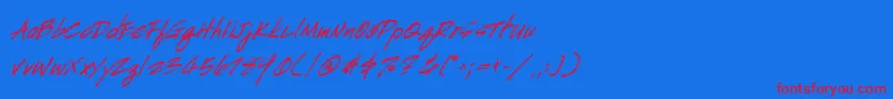 HandscriptBoldItalic-Schriftart – Rote Schriften auf blauem Hintergrund