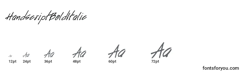 Размеры шрифта HandscriptBoldItalic