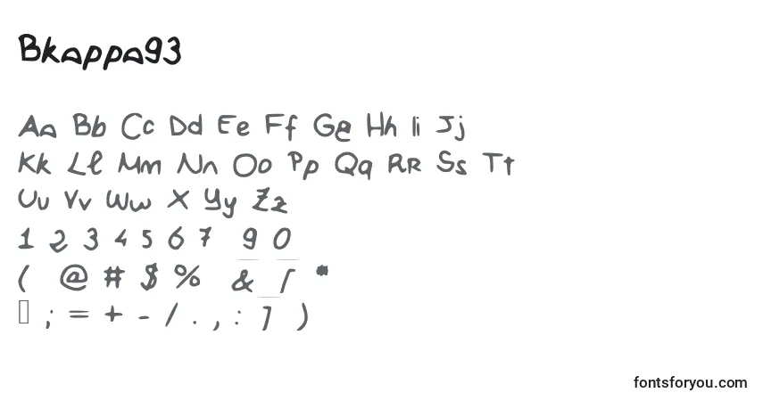 Czcionka Bkappa93 – alfabet, cyfry, specjalne znaki
