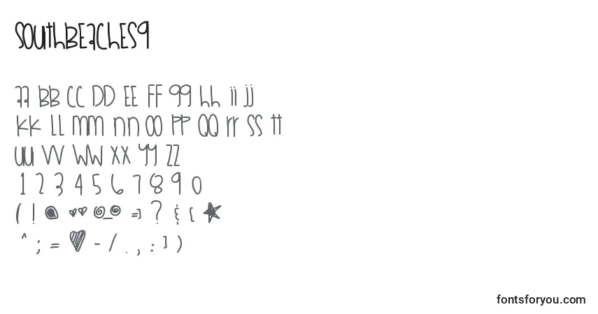 Czcionka Southbeaches9 – alfabet, cyfry, specjalne znaki