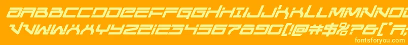 Unitedplanetssemiboldital-Schriftart – Gelbe Schriften auf orangefarbenem Hintergrund