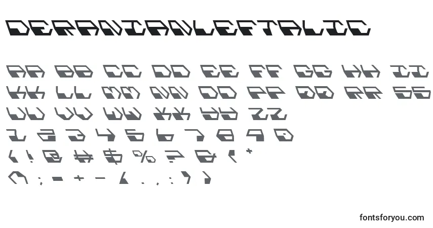 Czcionka DeranianLeftalic – alfabet, cyfry, specjalne znaki