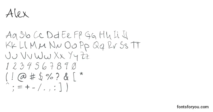 Czcionka Alex (30014) – alfabet, cyfry, specjalne znaki