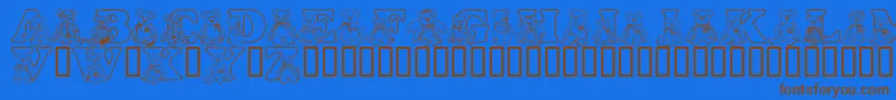 フォントLmsTybears – 茶色の文字が青い背景にあります。