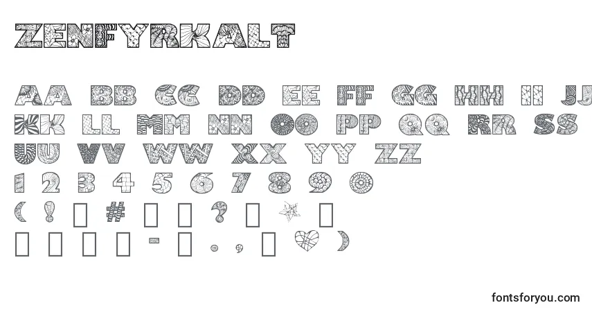 Zenfyrkalt-fontti – aakkoset, numerot, erikoismerkit