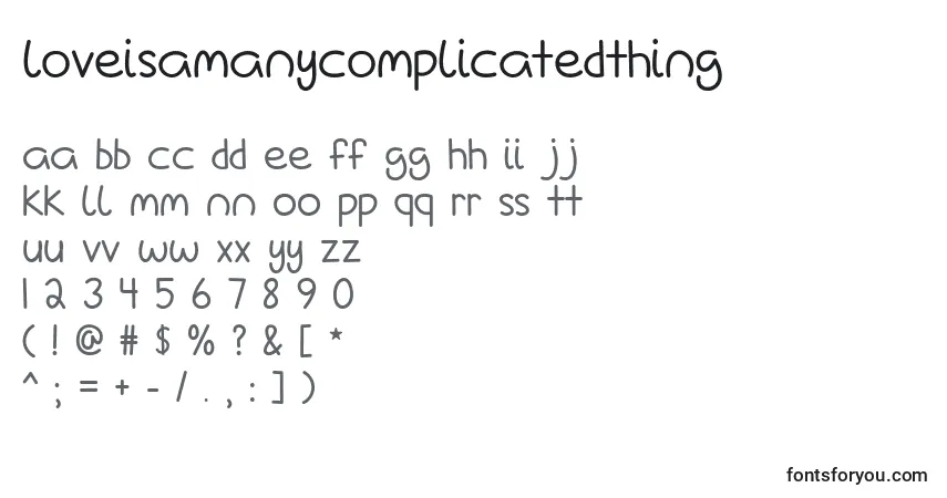 A fonte LoveIsAManyComplicatedThing – alfabeto, números, caracteres especiais