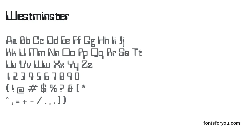 Шрифт Westminster – алфавит, цифры, специальные символы