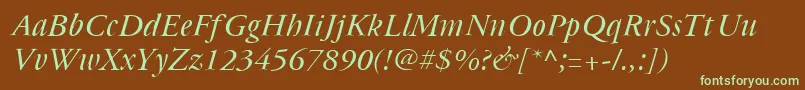 Cyrillicgaramonditalic-fontti – vihreät fontit ruskealla taustalla