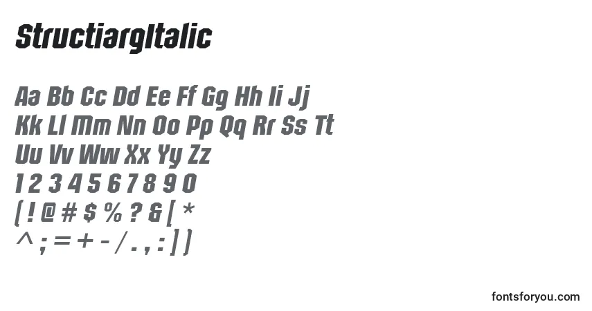 A fonte StructiargItalic – alfabeto, números, caracteres especiais