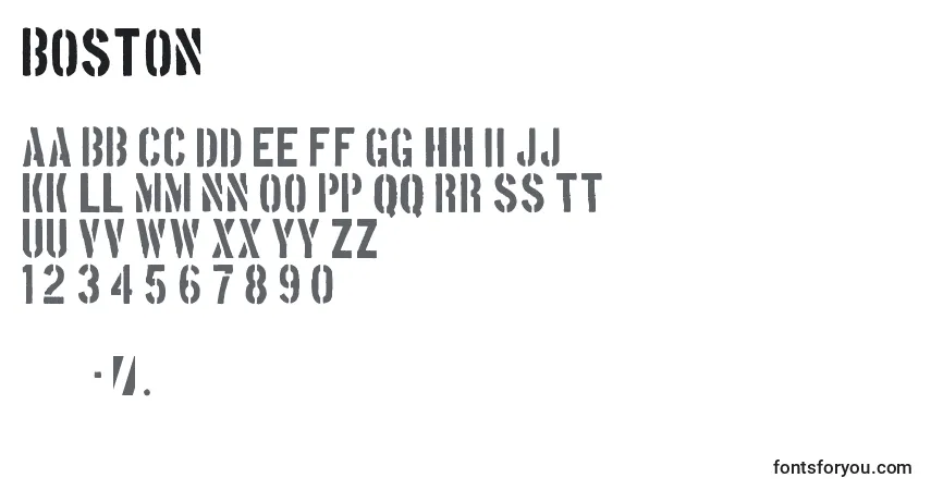 Czcionka Boston – alfabet, cyfry, specjalne znaki