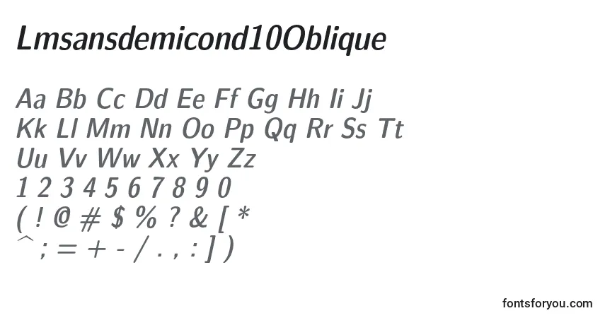 Шрифт Lmsansdemicond10Oblique – алфавит, цифры, специальные символы
