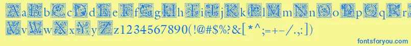MedievalInitialTwo Font – Blue Fonts on Yellow Background