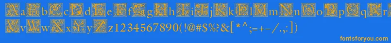 フォントMedievalInitialTwo – オレンジ色の文字が青い背景にあります。